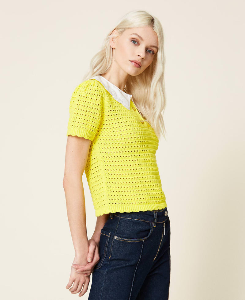 Regular-Fit-Pullover mit abnehmbarem Kragen Leuchtendes Gelb Frau 221AT3152-03