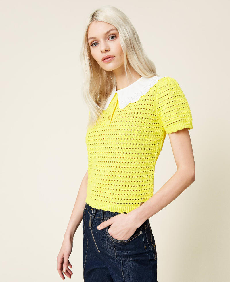 Regular-Fit-Pullover mit abnehmbarem Kragen Leuchtendes Gelb Frau 221AT3152-04