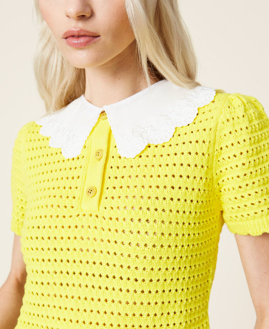 Regular-Fit-Pullover mit abnehmbarem Kragen Leuchtendes Gelb Frau 221AT3152-06