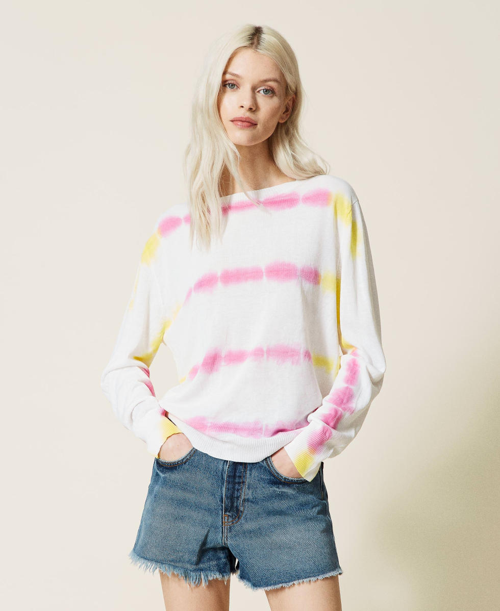 Regular-Fit-Pullover mit Tie-Dye in Handarbeit