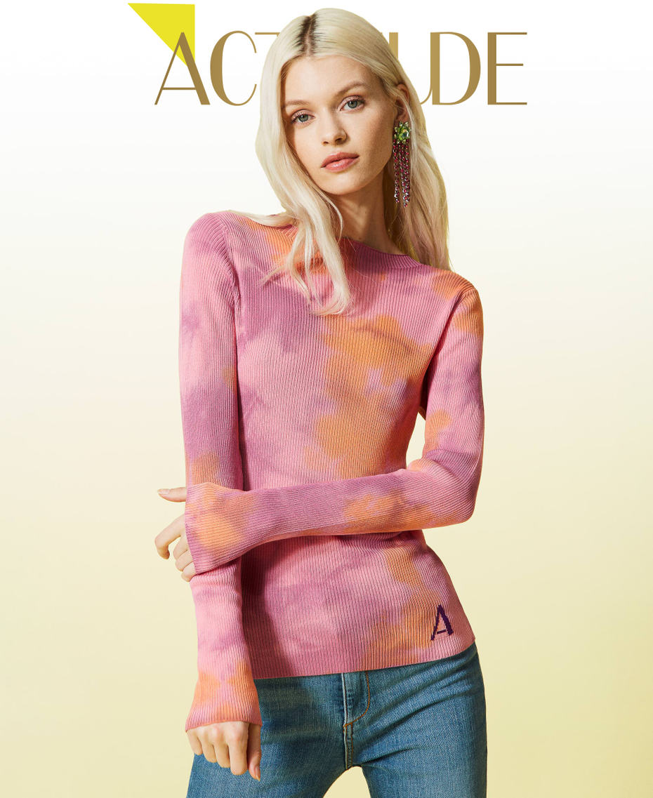 Figurbetonter Pullover mit Tie-Dye in Handarbeit Multicolor „Hot Pink“-Rosa Frau 221AT3183-01