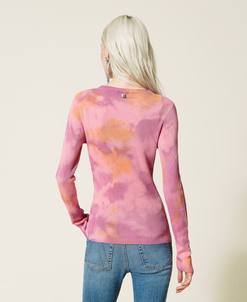 Fitted jumper with handmade tie-dye "Hot Pink” Multicolour Woman 221AT3183-04