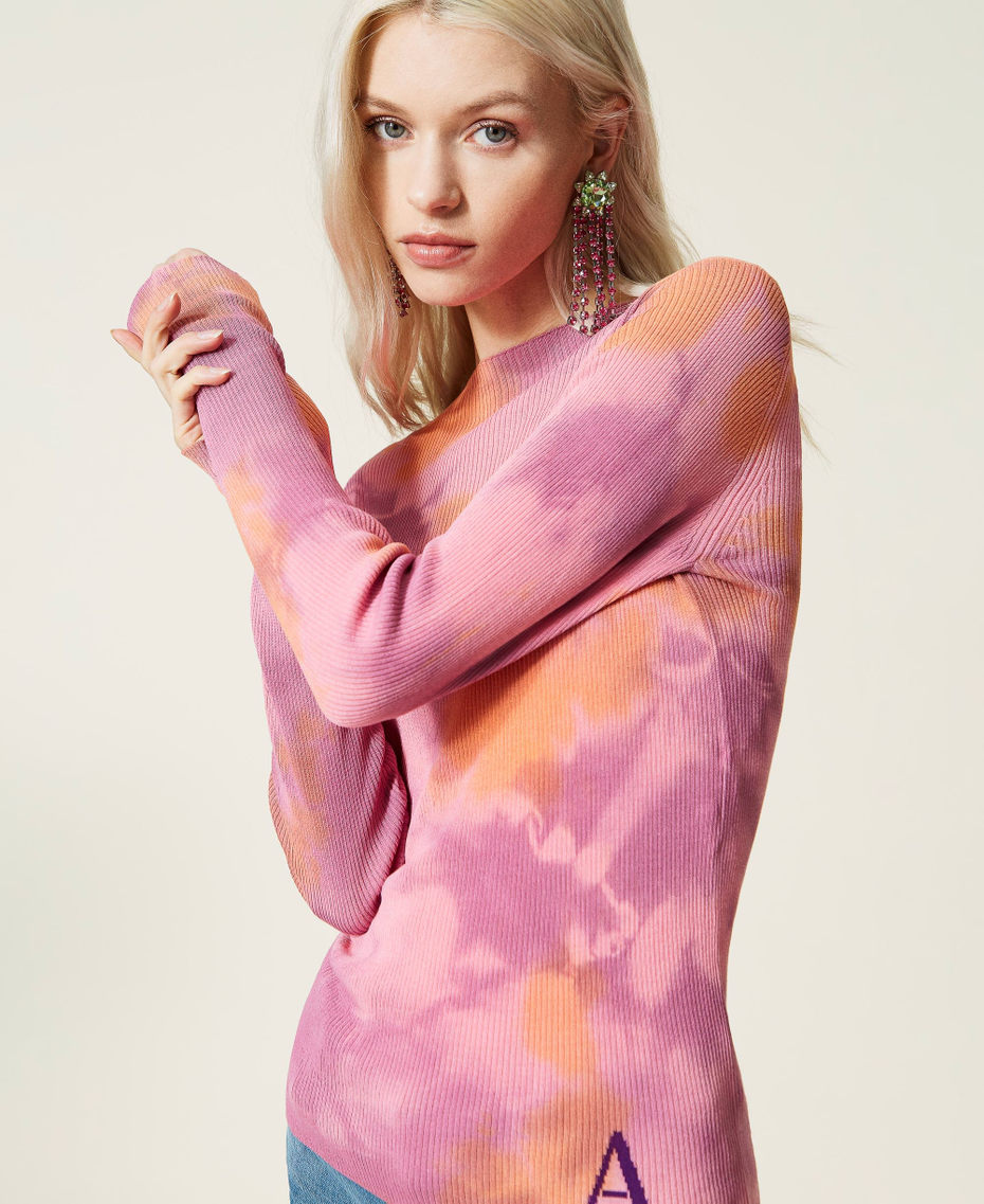 Fitted jumper with handmade tie-dye "Hot Pink” Multicolour Woman 221AT3183-06