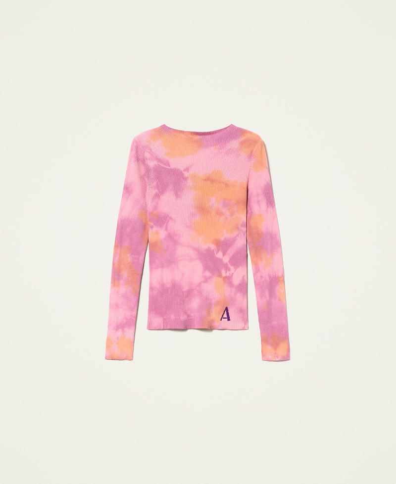 Fitted jumper with handmade tie-dye "Hot Pink” Multicolour Woman 221AT3183-0S
