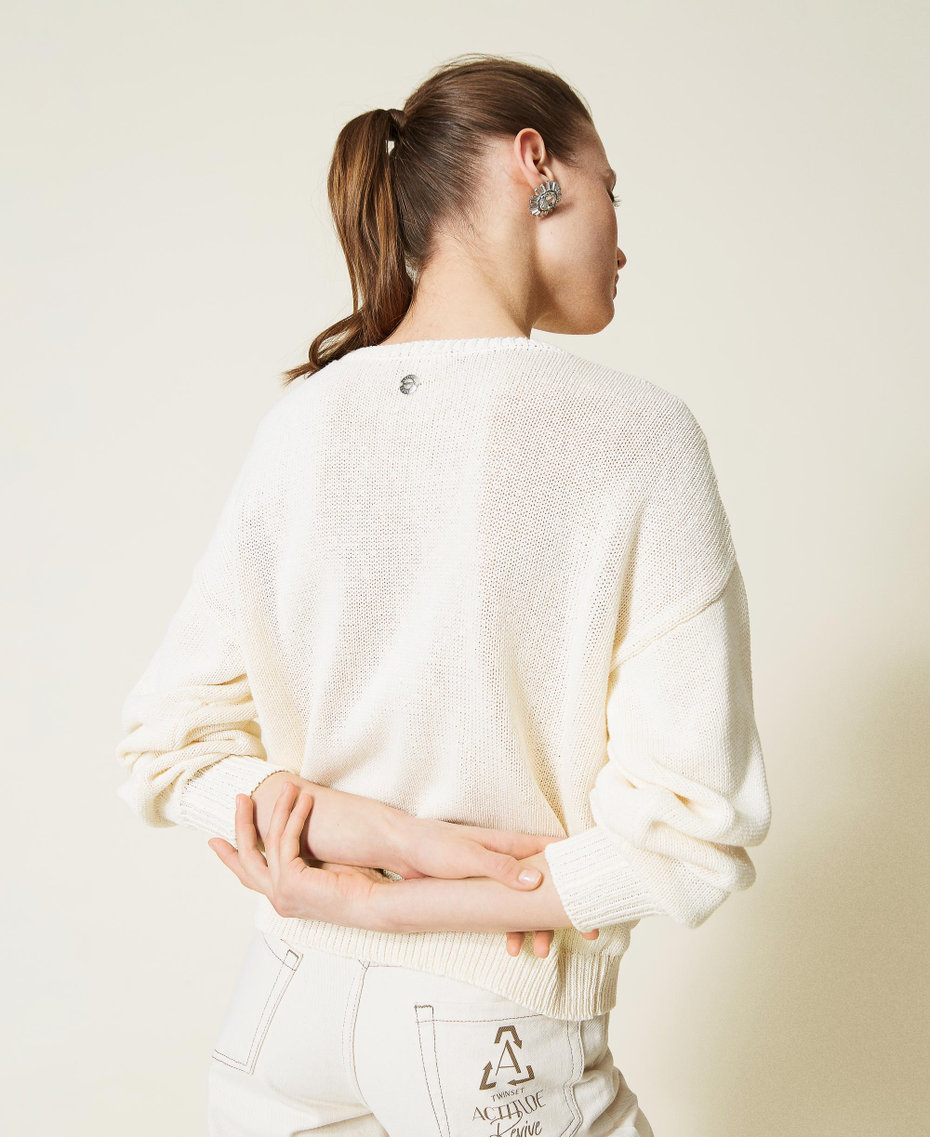 Recycled cotton jumper with sequins Pale Cream Woman 221AT3190-04