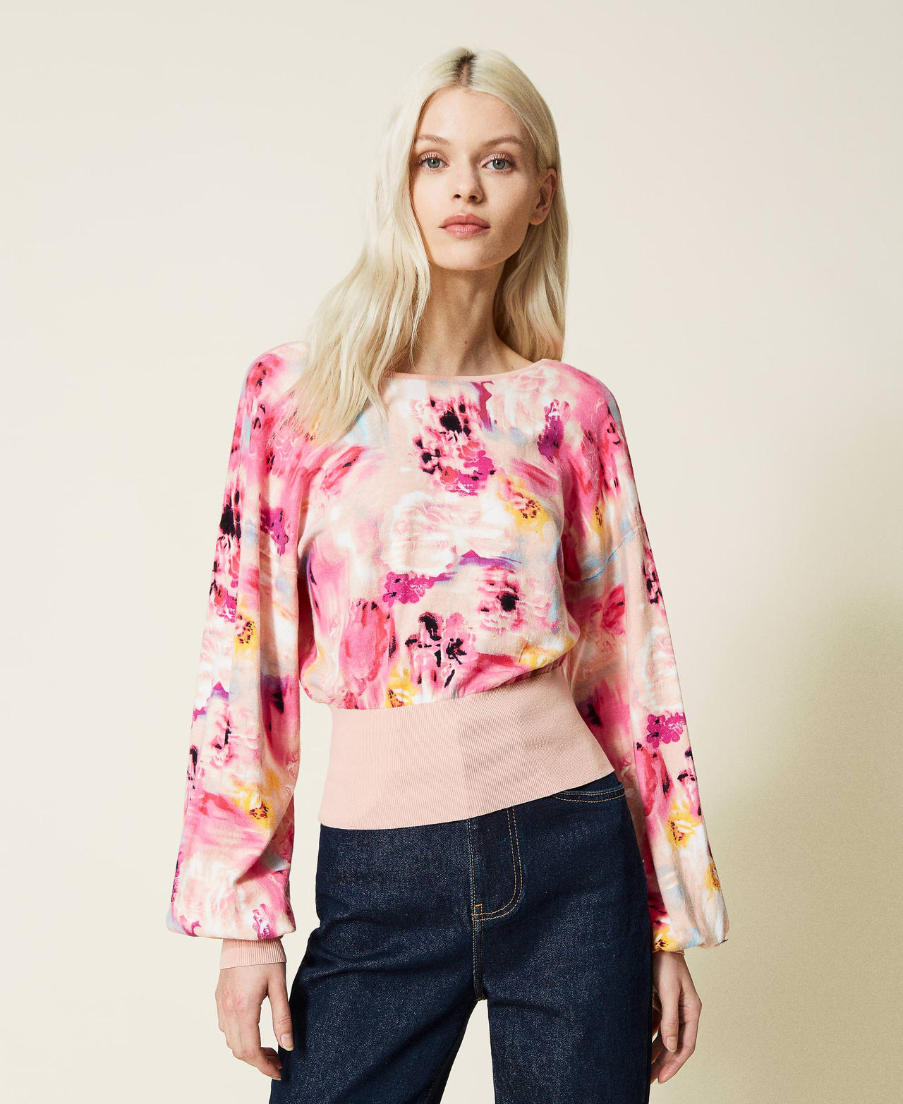 Pull-cardigan avec imprim&eacute;