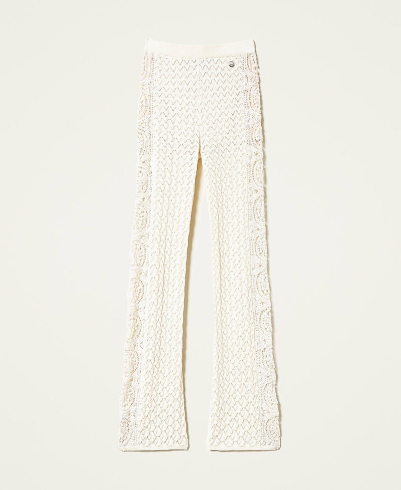 Knit trousers with crochet bands Pale Cream Woman 221AT3240-0S