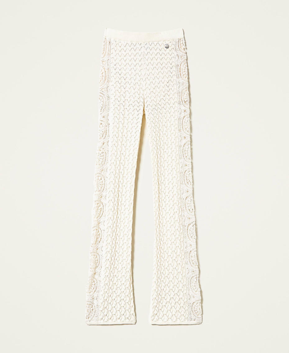 Knit trousers with crochet bands Pale Cream Woman 221AT3240-0S