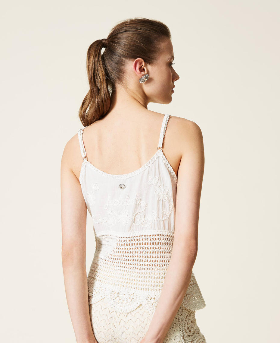 Crochet top with embroideries Pale Cream Woman 221AT3241-04