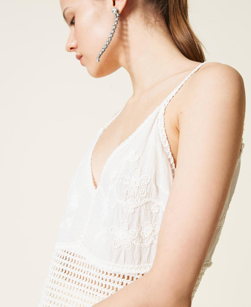 Crochet top with embroideries Pale Cream Woman 221AT3241-05