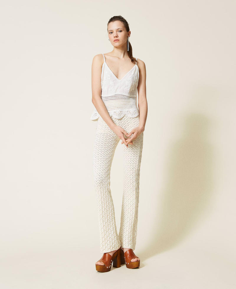 Crochet top with embroideries Pale Cream Woman 221AT3241-0T