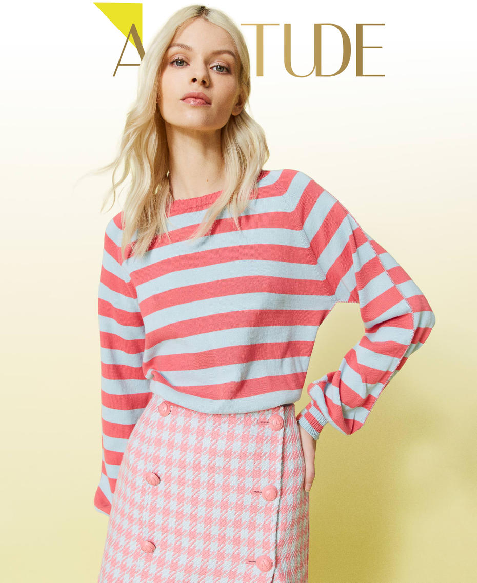 Maglia a righe in cotone biologico Bicolor Rosa "Hot Pink" / Azzurro "Angel" Donna 221AT3250_07027_01