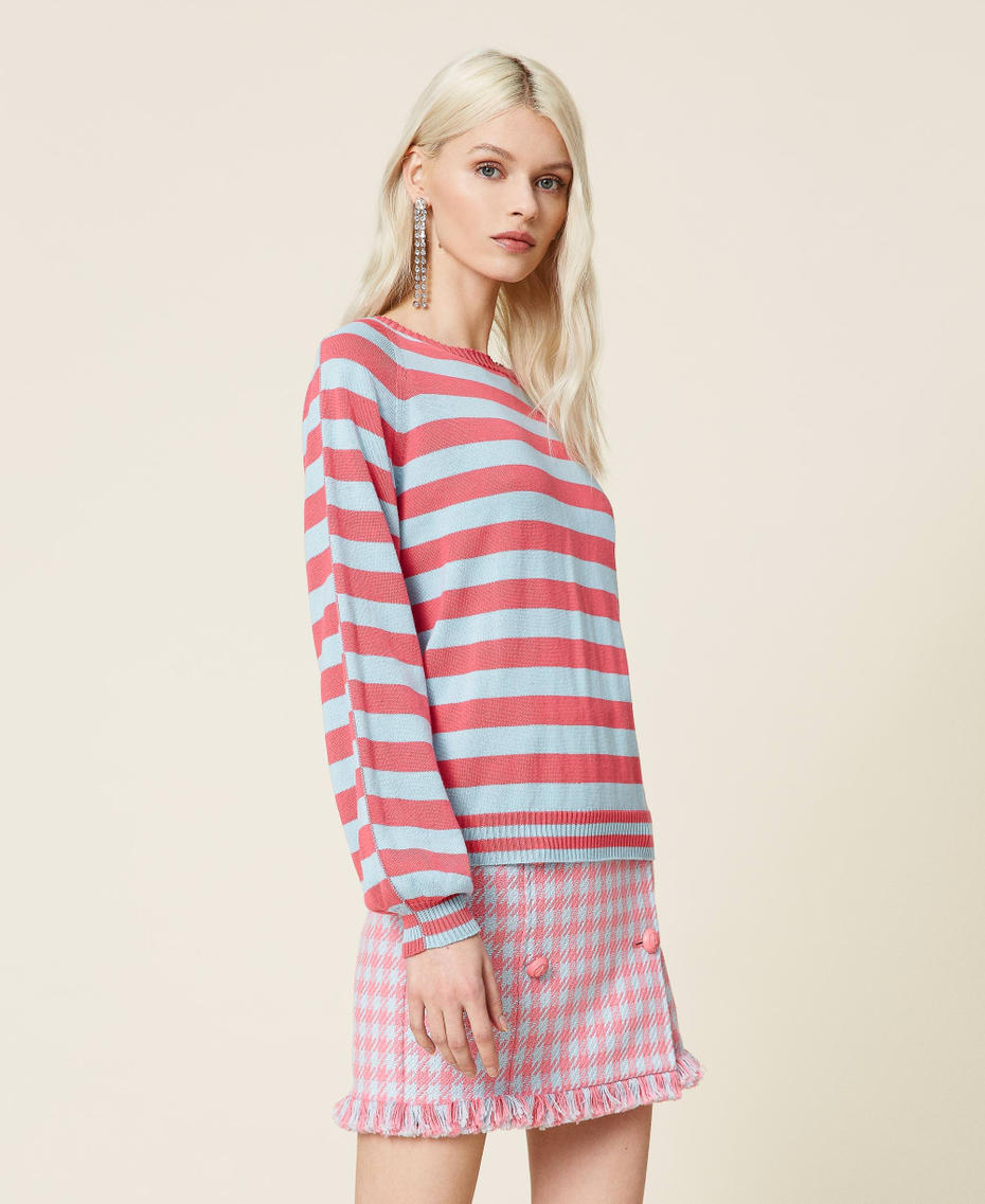 Maglia a righe in cotone biologico Bicolor Rosa "Hot Pink" / Azzurro "Angel" Donna 221AT3250_07027_03