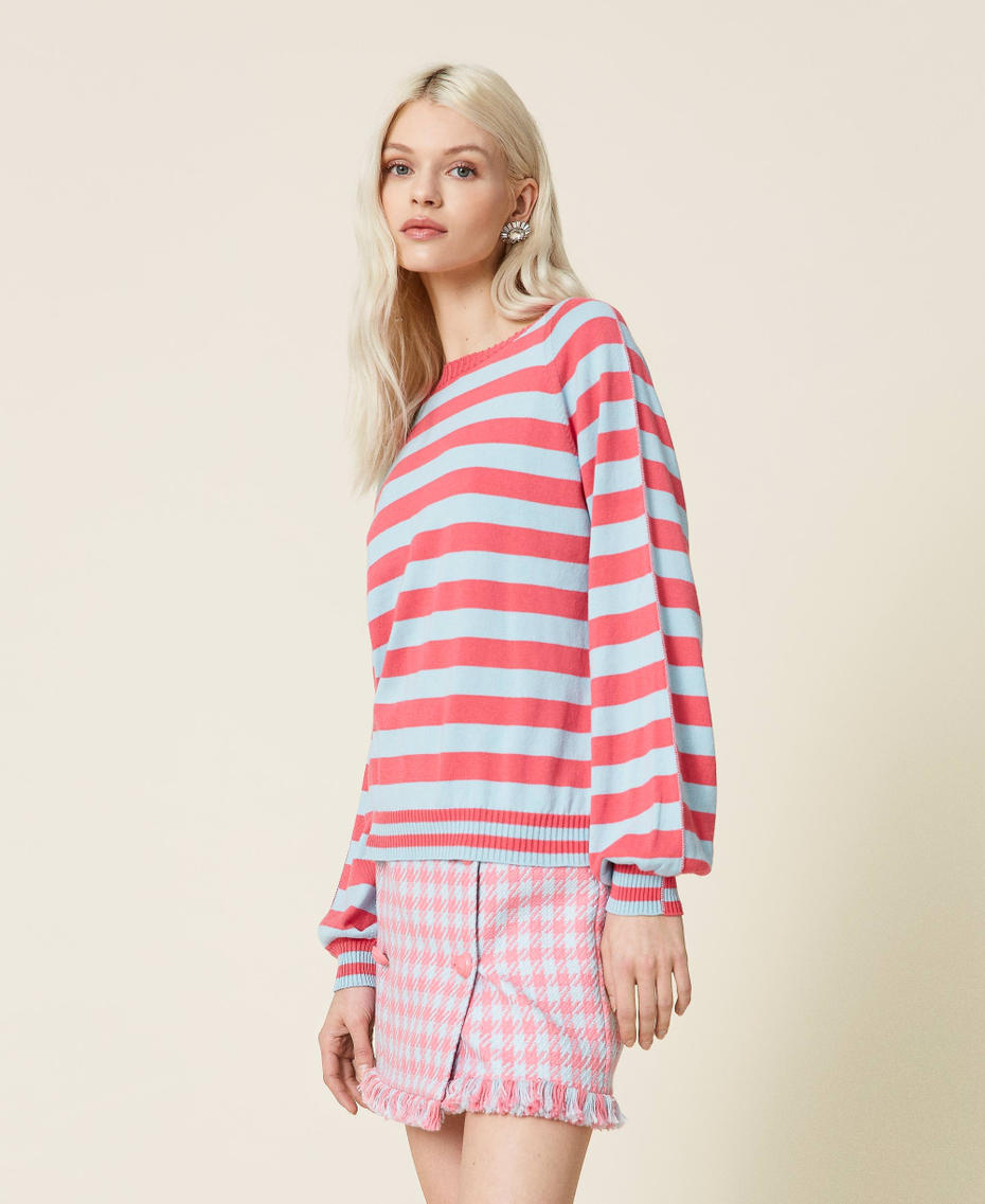 Maglia a righe in cotone biologico Bicolor Rosa "Hot Pink" / Azzurro "Angel" Donna 221AT3250_07027_04