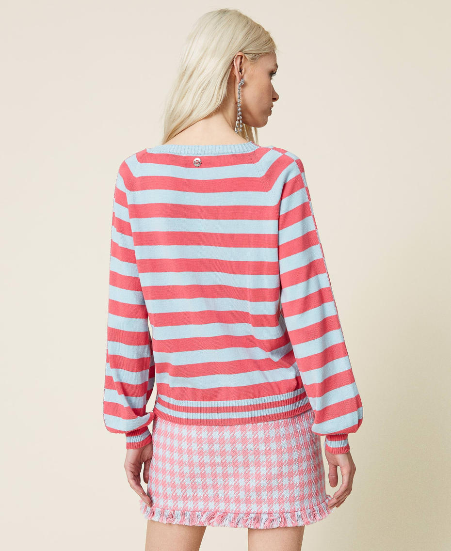 Maglia a righe in cotone biologico Bicolor Rosa "Hot Pink" / Azzurro "Angel" Donna 221AT3250_07027_05