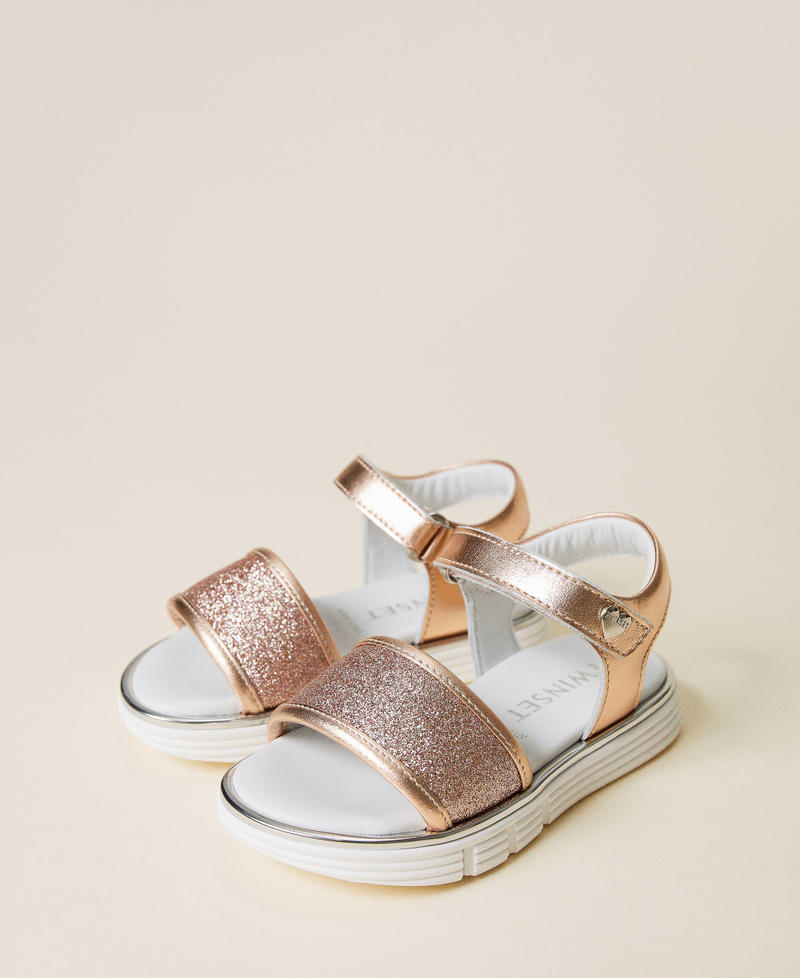 Laminated leather and glitter sandals Chalk Pink Girl 221GCB040-01