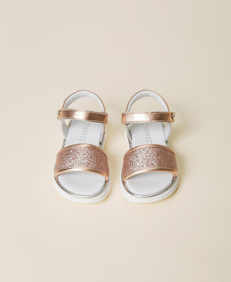 Laminated leather and glitter sandals Chalk Pink Girl 221GCB040-05