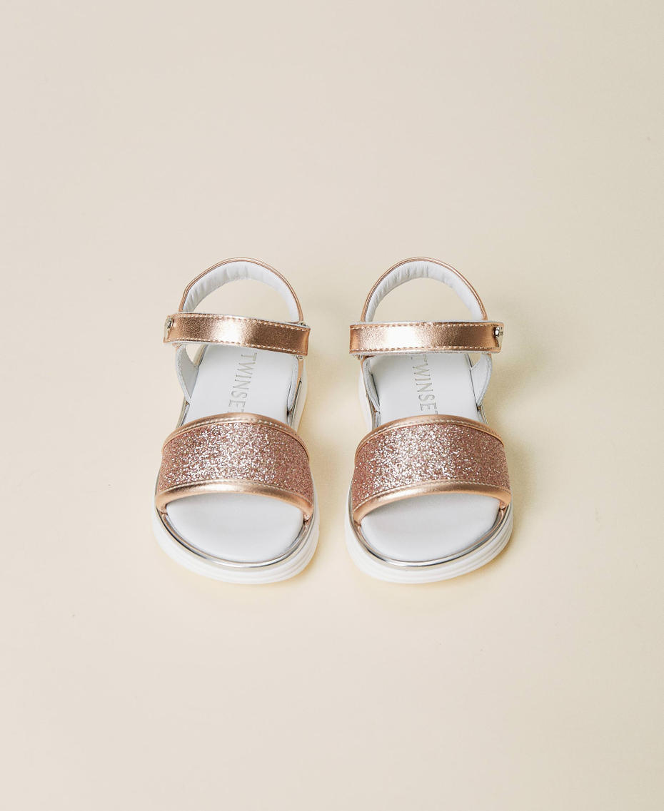 Laminated leather and glitter sandals Chalk Pink Girl 221GCB040-05