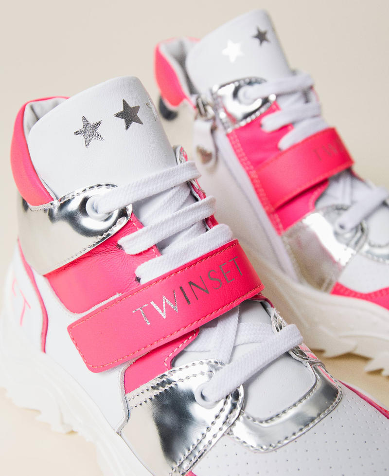 Sneakers aus Leder mit Logo Multicolor Shocking-Pink / Optisches Weiß / Silber Mädchen 221GCJ010-03