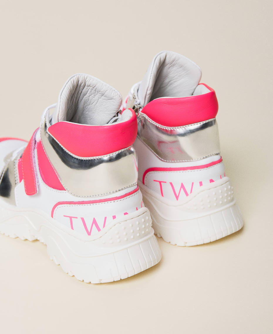 Sneakers aus Leder mit Logo Multicolor Shocking-Pink / Optisches Weiß / Silber Mädchen 221GCJ010-04