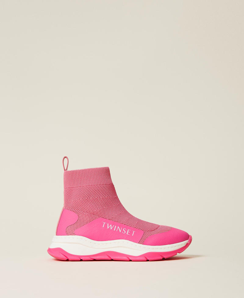 Baskets modèle sock boots avec logo Rose Shocking Fille 221GCJ018-01