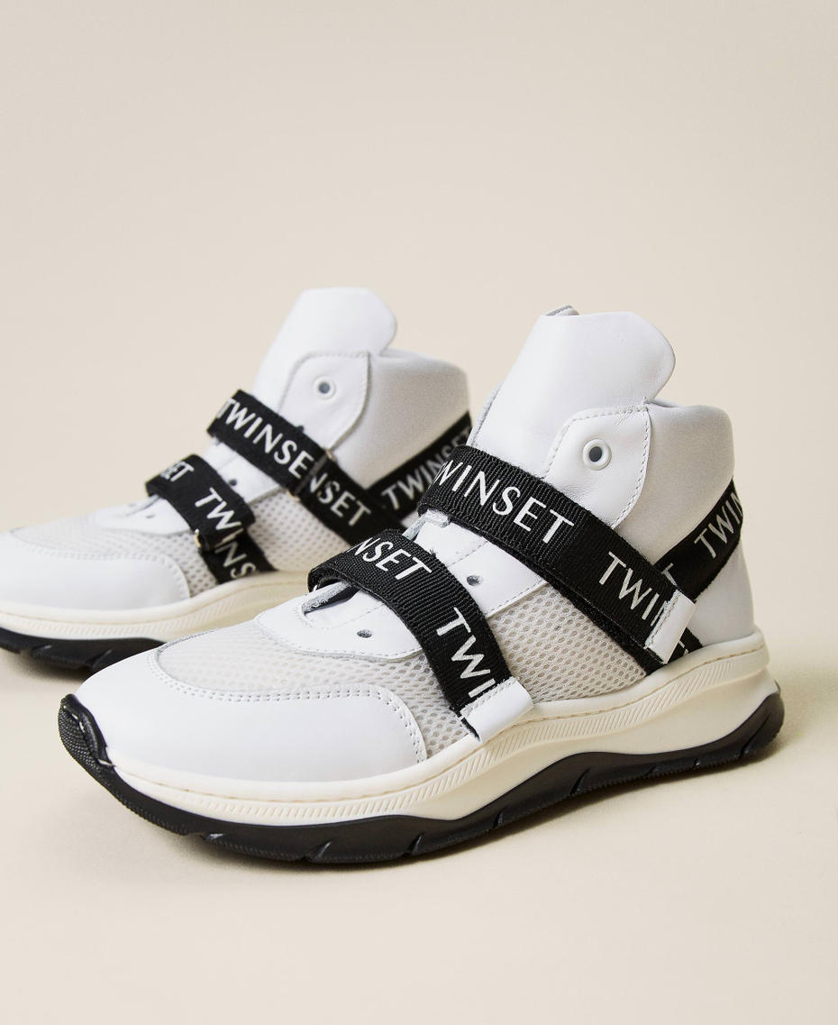 Sneakers con nastri logati Bicolor Bianco Ottico / Nero Bambina 221GCJ01J-01