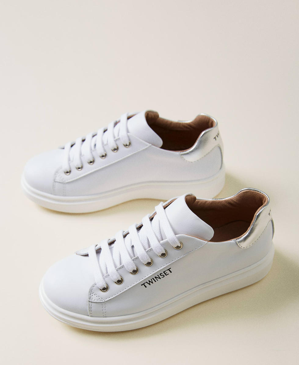 Leather trainers with logo Girl White TWINSET Milano