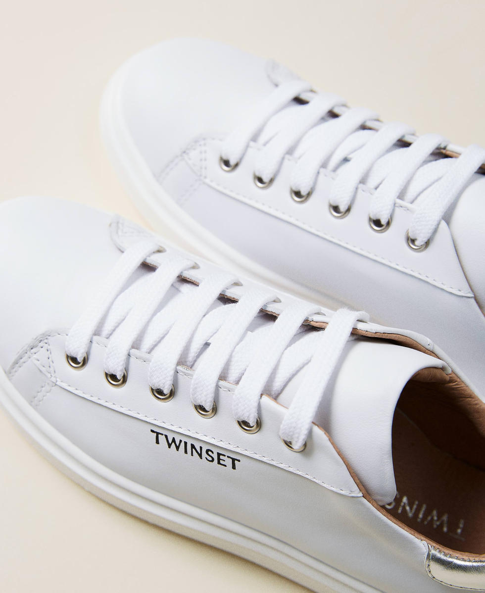 Leather trainers with logo Girl White TWINSET Milano