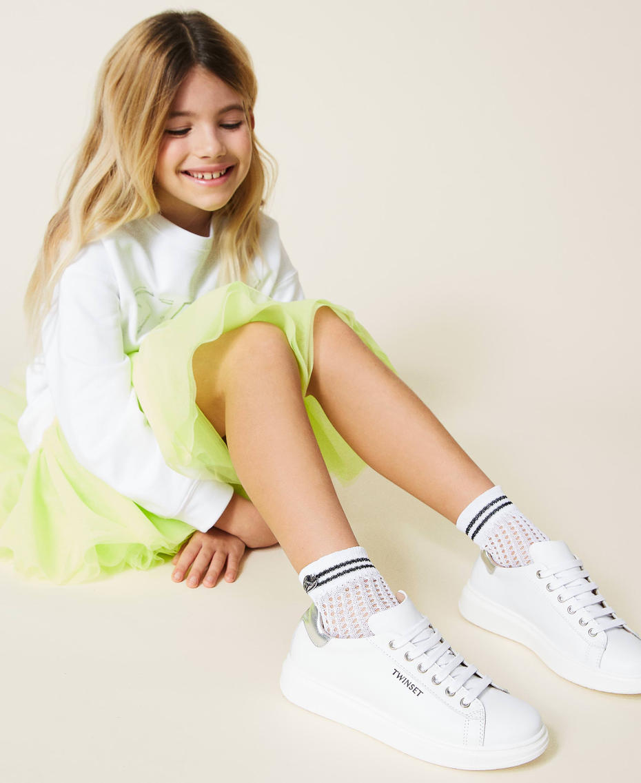 Sneakers in pelle con logo Bianco Bambina 221GCJ022-0T