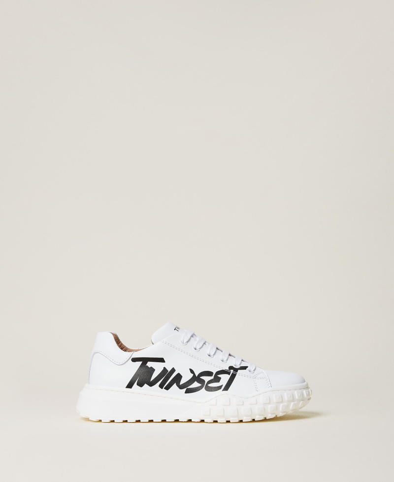 Leather trainers with logo White Girl 221GCJ024-01