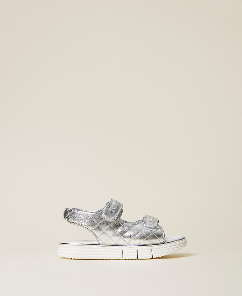 Matelassé leather sandals Silver Girl 221GCJ052-01