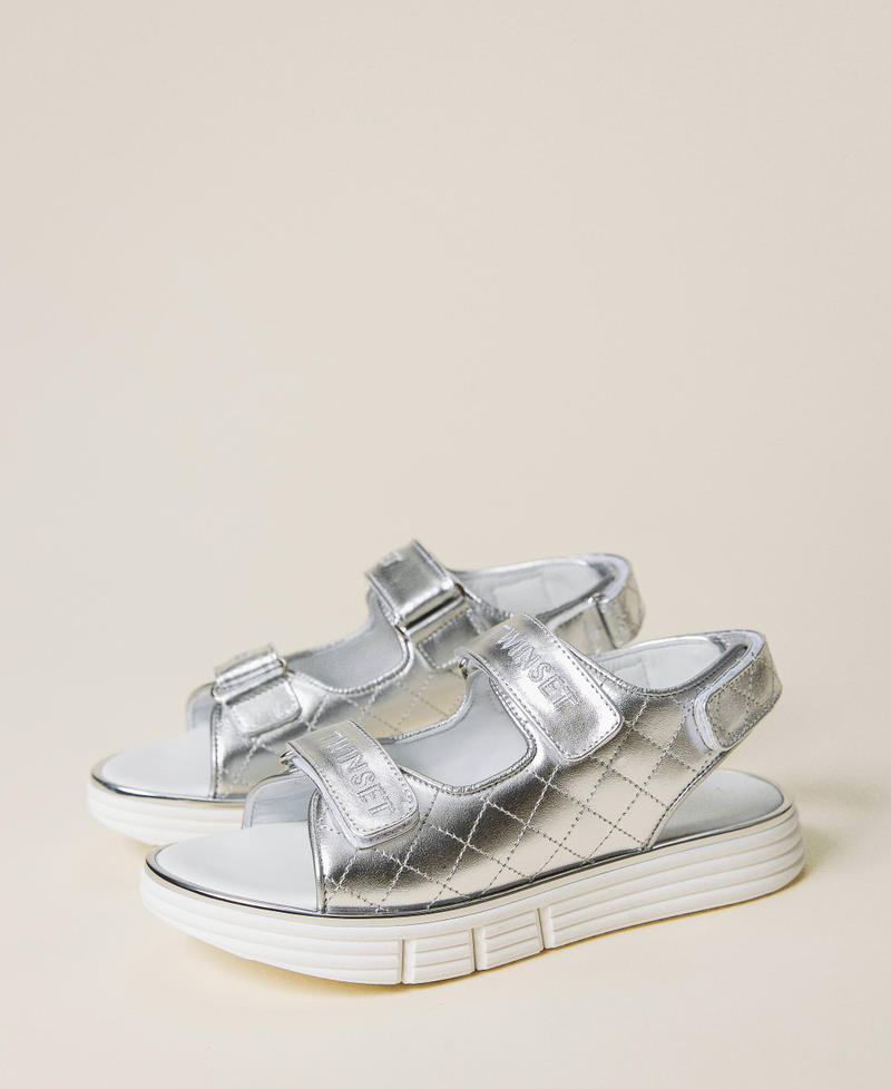 Matelassé leather sandals Silver Girl 221GCJ052-02