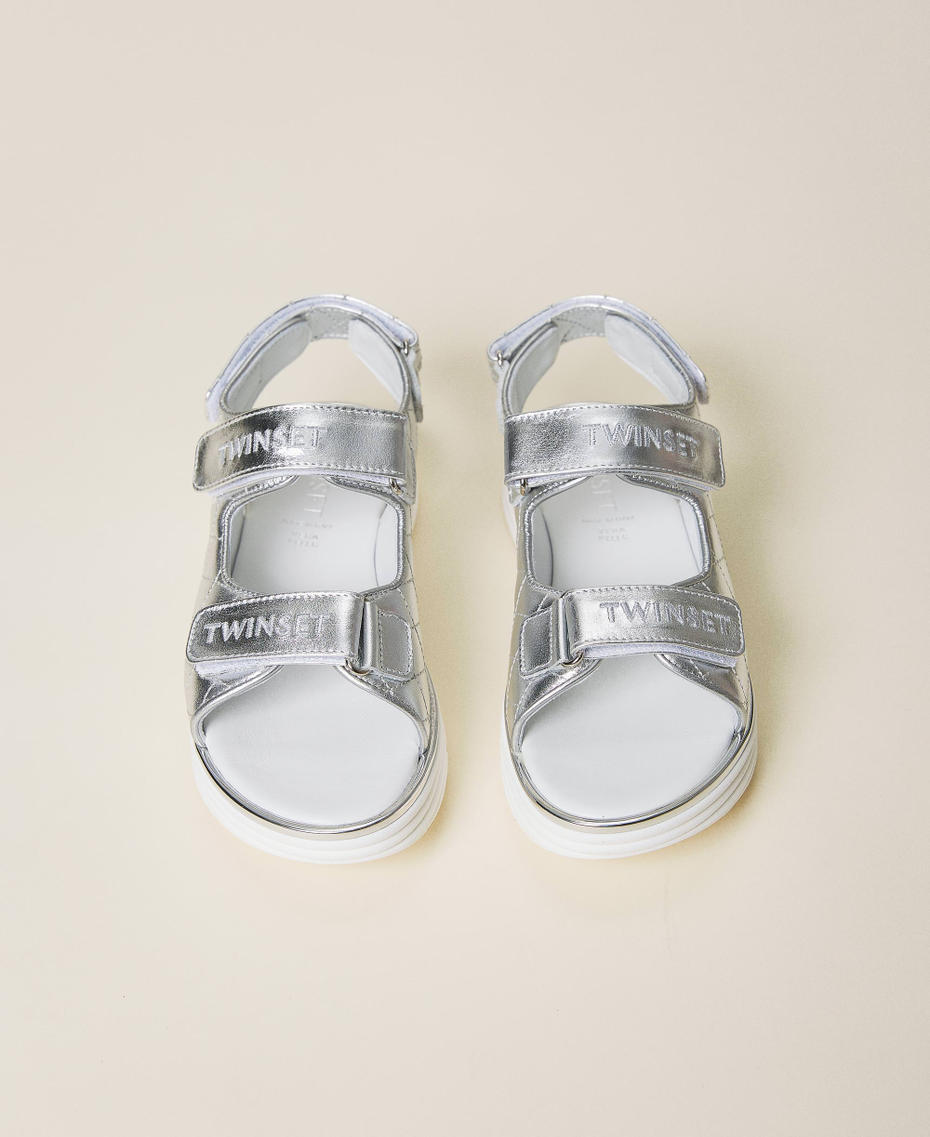 Matelassé leather sandals Silver Girl 221GCJ052-05