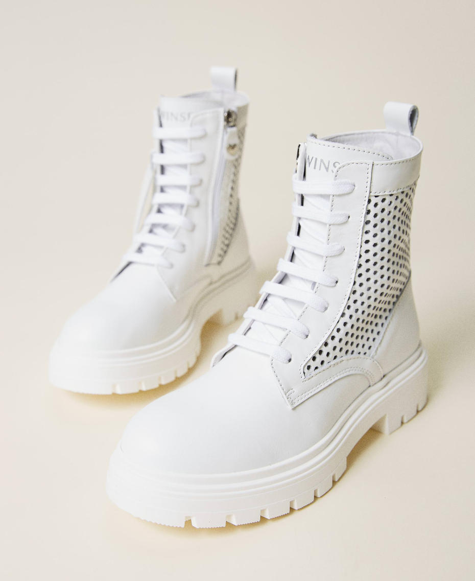 Lasered leather combat boots White Snow Girl 221GCJ084-01