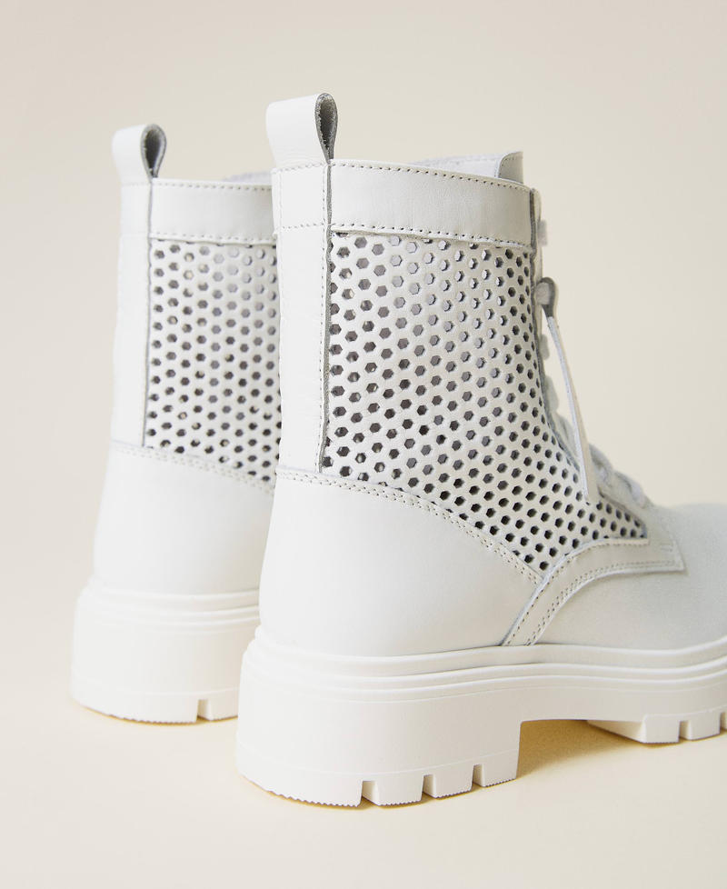 Lasered leather combat boots White Snow Girl 221GCJ084-02
