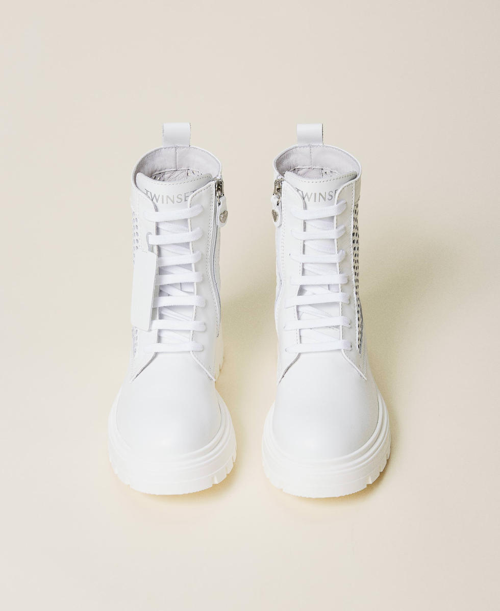 Lasered leather combat boots Girl White TWINSET Milano