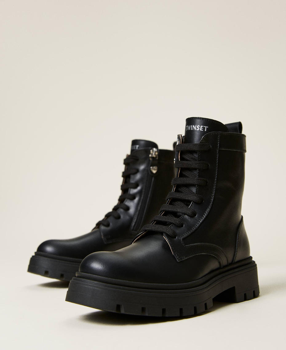 Leather combat boots Black Girl 221GCJ092-04