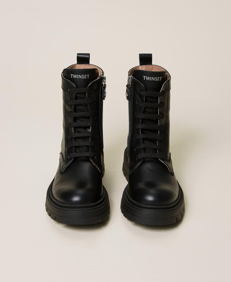 Leather combat boots Black Girl 221GCJ092-05