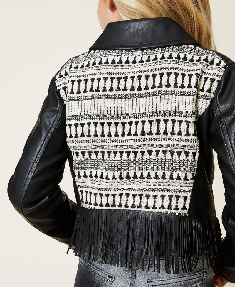Blouson perfecto avec franges et insertion jacquard