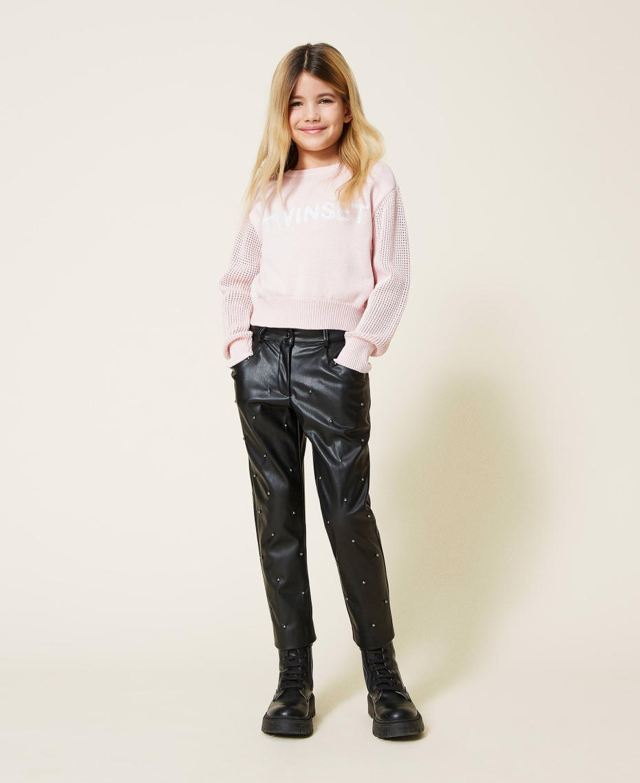 Coated fabric trousers with studs Black Girl 221GJ2014-01