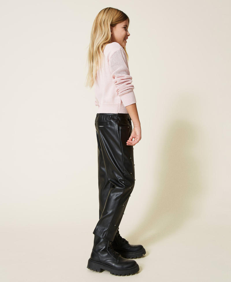 Pantalon en tissu enduit avec clous Noir Fille 221GJ2014-02