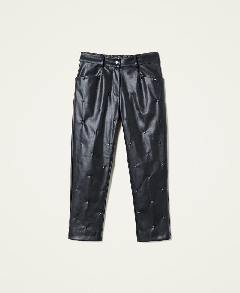 Pantalon en tissu enduit avec clous Noir Fille 221GJ2014-0S