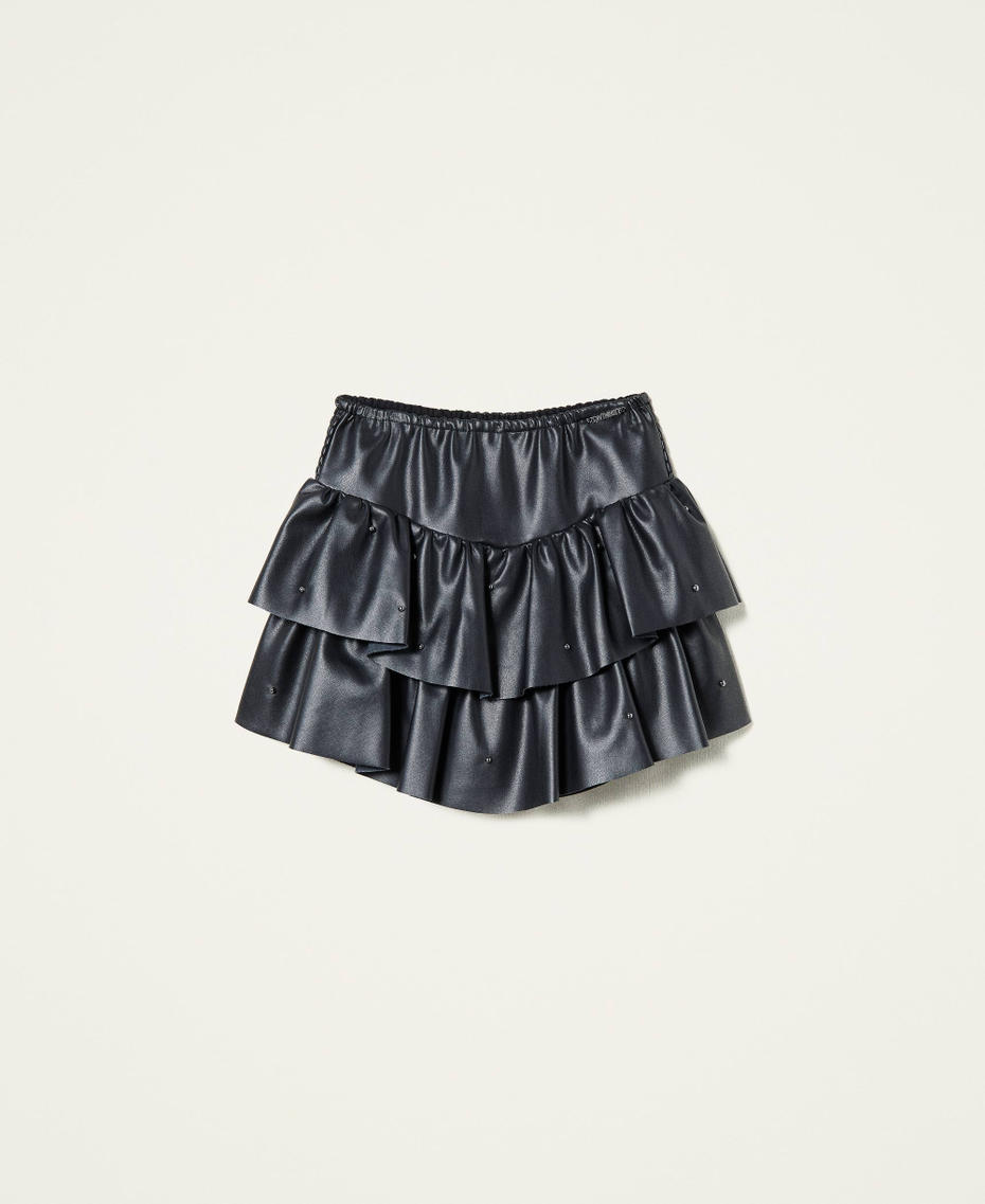 Falda de tela encerada con tachuelas Negro Niña 221GJ2015-0S