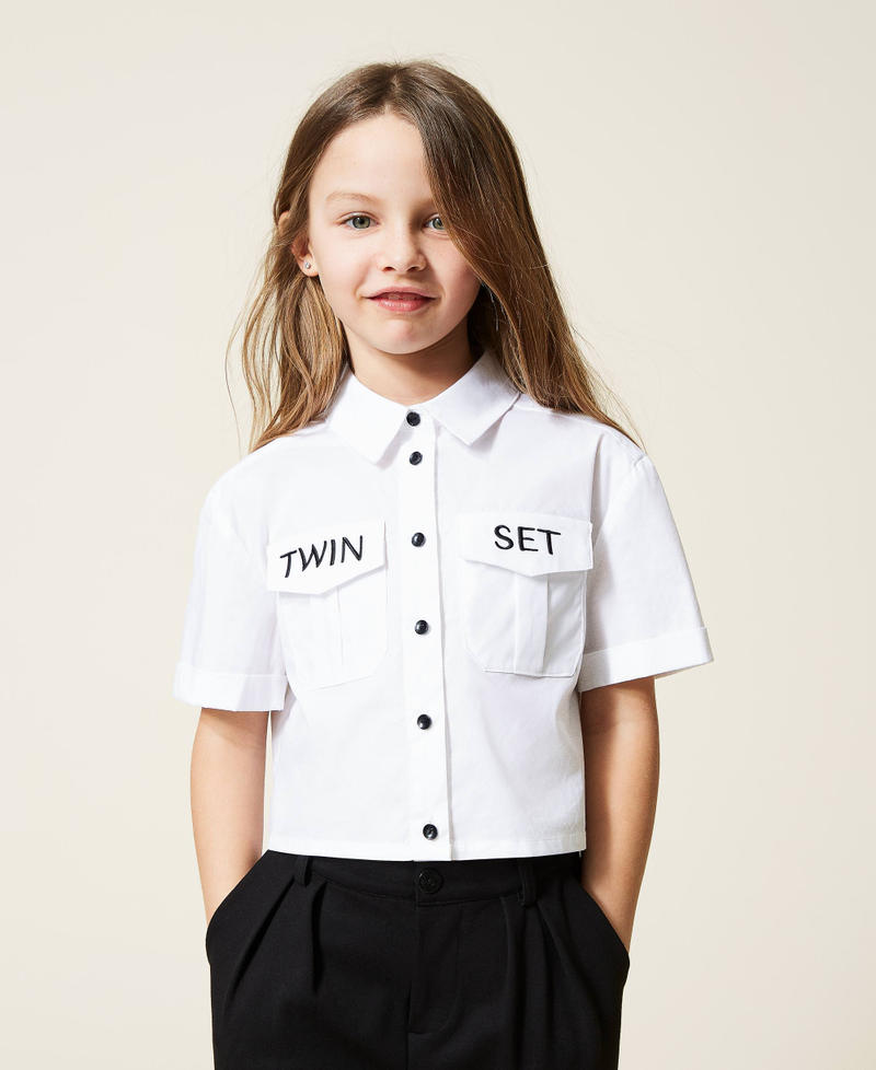 Camicia in popeline con logo ricamato Off White Bambina 221GJ2021-01