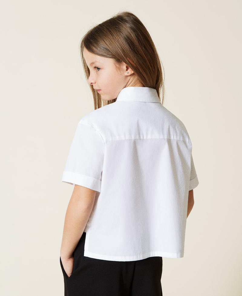 Camicia in popeline con logo ricamato Off White Bambina 221GJ2021-03