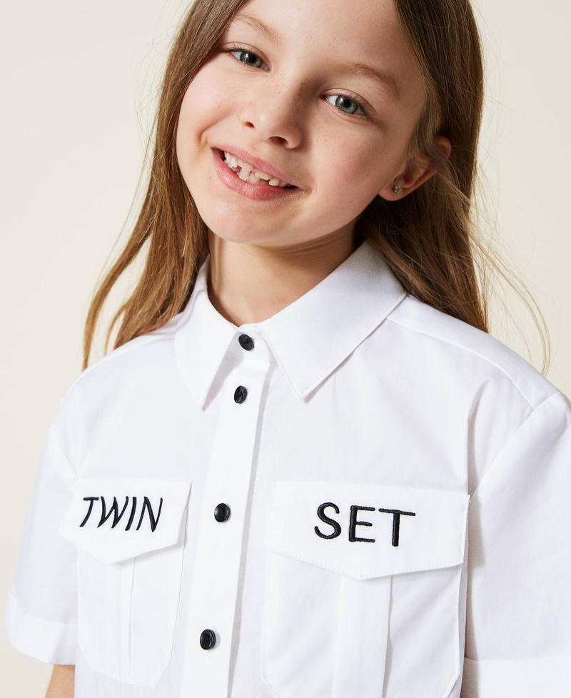 Camicia in popeline con logo ricamato Off White Bambina 221GJ2021-04