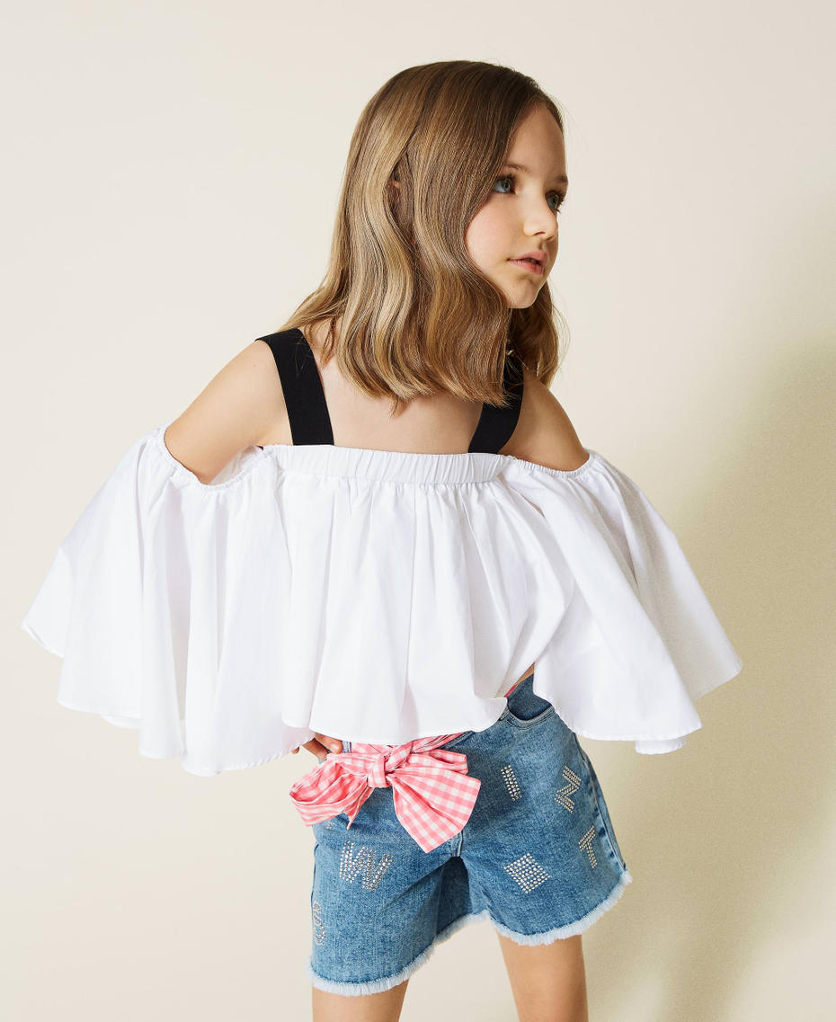 Poplin blouse with gros-grain shoulder straps