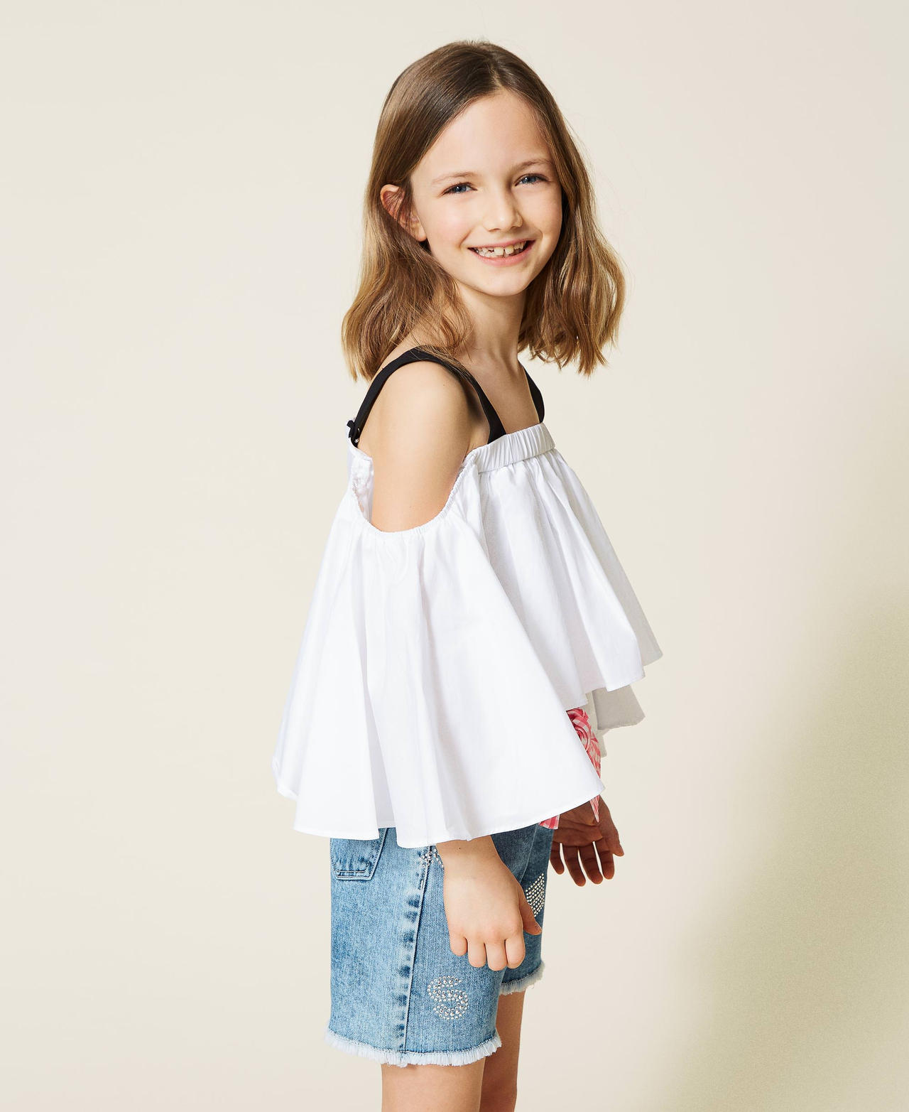 Poplin blouse with gros-grain shoulder straps Off White Girl 221GJ2022-02