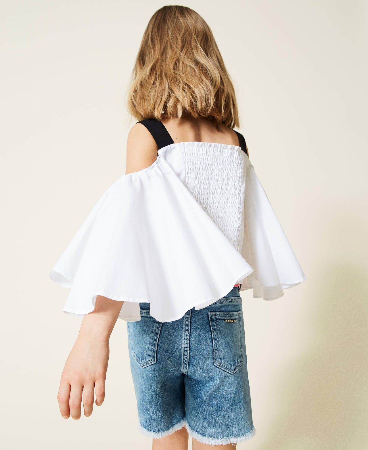 Poplin blouse with gros-grain shoulder straps