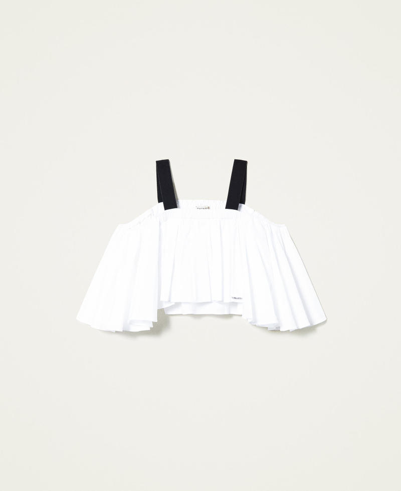 Poplin blouse with gros-grain shoulder straps